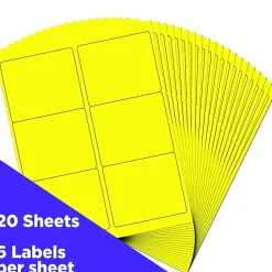 JAM Paper Shipping Label, 3 1/3" x 4", Neon Yellow, 6 Labels/Sheet, 20 Sheets/Pack (354328049)