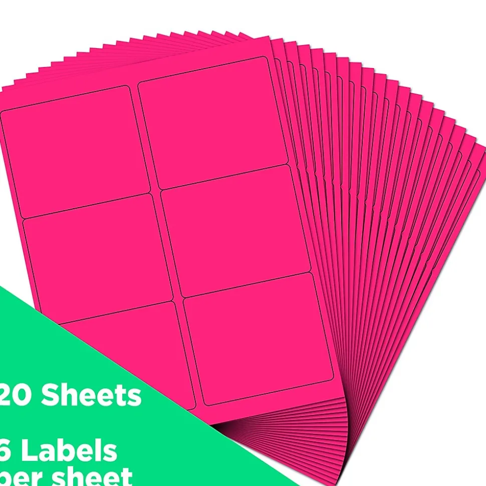 JAM Paper Shipping Labels, 3 1/3" x 4", Neon Pink, 6 Labels/Sheet, 20 Sheets/Pack (354328046)