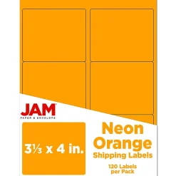 JAM Paper Shipping Labels, Large, 3 1/3 x 4, Neon Orange, 6 Labels/Sheet, 20 Sheets/Pack (354328043)