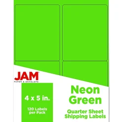 JAM Paper Shipping Labels, 4" x 5", Neon Green, 4 Labels/Sheet, 30 Sheets/Pack (354329156)