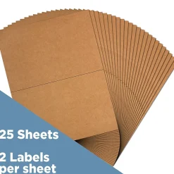 JAM Paper Shipping Labels, Half Page, 5 1/2" x 8 1/2", Brown Kraft, 2 Labels/Sheet, 25 Sheets/Pack (359430338)