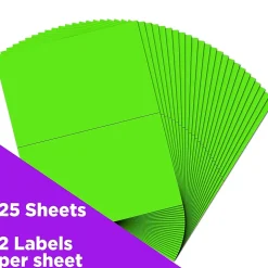 JAM Paper Shipping Labels, Half Page, 5 1/2" x 8 1/2", Neon Green, 2 Labels/Sheet, 25 Sheets/Pack (359429626)