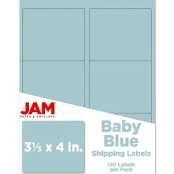 JAM Paper Shipping Labels, 3 3/8" x 4", Baby Blue, 6 Labels/Sheet, 20 Sheets/Pack (4052898)