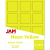 JAM Paper Square Labels, 2" x 2", Neon Yellow, 12 Labels/Sheet, 10 Sheets/Pack (367831073)
