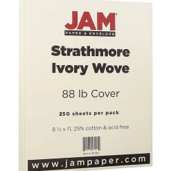 JAM Paper Strathmore 80 lb. Cardstock Paper, 8.5" x 11", Ivory Wove, 250 Sheets/Ream (301125B)