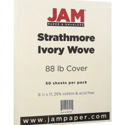 JAM Paper Strathmore 80 lb. Cardstock Paper, 8.5" x 11", Ivory, 50 Sheets/Pack (301125)