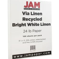JAM Paper® Strathmore 24lb Paper, 8.5 x 11, Bright White Linen, 100 Sheets/Pack (143920)