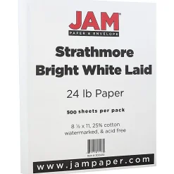 JAM Paper® Strathmore 24lb Paper, 8.5 x 11, Bright White Laid, 500 Sheets/Ream (300420B)