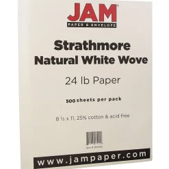 JAM Paper® Strathmore 24lb Paper, 8.5 x 11, Natural White Wove, 500 Sheets/Ream (300033B)