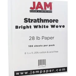 JAM Paper® Strathmore 28lb Paper, 8.5 x 11, Bright White Wove, 100 Sheets/Pack (300230)