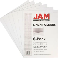JAM Paper Two-Pocket Textured Linen Business Folders, White, 6/Pack (95448D)
