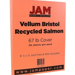 JAM Paper Vellum Bristol 67 lb. Cardstock Paper, 8.5" x 11", Salmon Pink, 50 Sheets/Pack (169832)