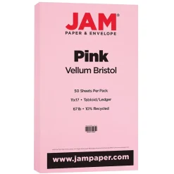 JAM Paper Vellum Bristol 67 lb. Cardstock Paper, 11" x 17", Pink, 50 Sheets/Pack (16932848)