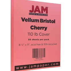 JAM Paper Vellum Bristol Cardstock Paper, 110 lbs., 8.5" x 11", Cherry Red, 50 Sheets/Pack (16932845)