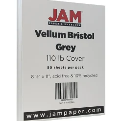 JAM Paper® Vellum Bristol 110lb Index Colored Cardstock, 8.5 x 11 Coverstock, Grey, 50 Sheets/Pack (16932846)