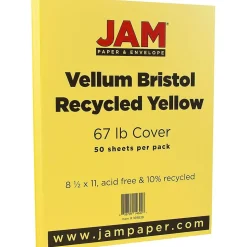 JAM Paper Vellum Bristol 67 lb. Cardstock Paper, 8.5" x 11", Yellow, 50 Sheets/Pack (169838)