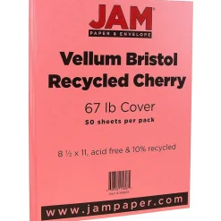 JAM Paper Vellum Bristol 67 lb. Cardstock Paper, 8.5" x 11", Cherry Red, 50 Sheets/Pack (169823)