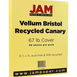 JAM Paper Vellum Bristol 67 lb. Cardstock Paper, 8.5" x 11", Canary Yellow, 50 Sheets/Pack (169822)