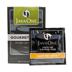 JavaOne Gourmet Decaf Coffee Freshpack, Light Roast, 84/Carton (JTC30216CT)