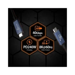 j5create 2.6' USB C to USB C Cable, Male to Male, Black/Space Gray (JUC29L08)