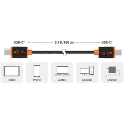 j5create 5.9' USB C to USB C Power Cable, Male to Male, Black (JUCX25L18)