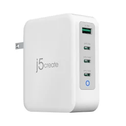 j5create 130W GaN USB-C 4-Port Charger for Laptops, Tablets, and Mobile Devices, White (JUP43130)