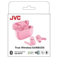 JVC Ultra-Compact True Wireless Earbuds with Charging Case, Bluetooth, Pink (HAD5TP)