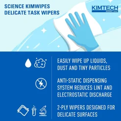 Kimtech Science Kimwipes Delicate Task Fabric Cleaning Wipers, White, 92 Wipers/Box, 15/Carton (34721)