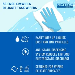 Kimtech Science Kimwipes Delicate Task Virgin Fiber Cleaning Wipers, 14.7