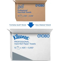 Kleenex Professional Recycled Hardwound Paper Towels, 1-ply, 425 ft./Roll, 12 Rolls/Carton (01080)