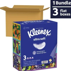 Kleenex Ultra Soft Facial Tissue, 3-Ply, 120 Tissues/Box, 3 Boxes/Pack (54314)