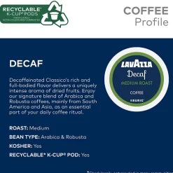 Lavazza Classico Decaf Coffee Keurig® K-Cup® Pods, Medium Roast, 88/Carton (5000382581CT)