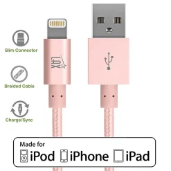 LAX Apple MFi Certified Lightning to USB Cable for Charge Sync 10ft, Rose Gold