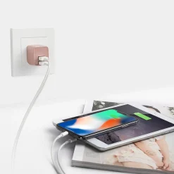 LAX Dual USB Port Wall Charger 2.4A for Smartphones - Rose Gold (LAX2PORTWALLROS)