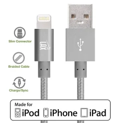Lax Gadgets Lightning USB Cable for iPhone/iPad/iPod Touch, Gray (lghtcblmfi10ft-gry)