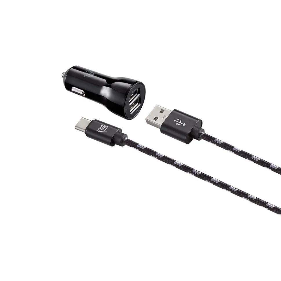 LAX Gadgets Type C 6ft Charger with Car Charger Black (USBCCAR6FT-BLK)