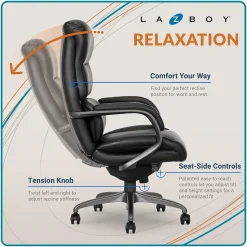 La-Z-Boy Aberdeen Bonded Leather Computer and Desk Chair, Black (51545-BLK)