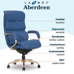 La-Z-Boy Aberdeen Ergonomic Bonded Leather Swivel Executive Chair, Blue (51545-BLU)