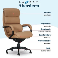 La-Z-Boy Aberdeen Ergonomic Bonded Leather Swivel Executive Chair, Tan (51545-TAN)