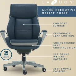 La-Z-Boy Alton Ergonomic Bonded Leather Swivel Executive Chair, Blue (60029-DS)