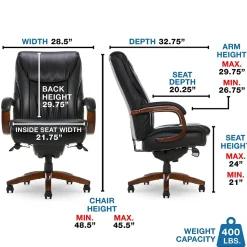 La-Z-Boy Big & Tall Edmonton Ergonomic Bonded Leather Swivel Executive Chair, Black (45764A)