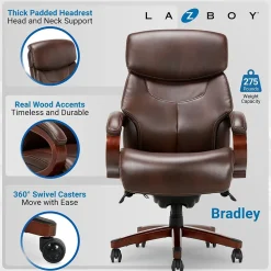 La-Z-Boy Bradley Bonded Leather Executive Chair, Roasted Chestnut (44762)
