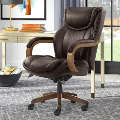 La-Z-Boy Harnett Ergonomic Faux Leather Swivel Executive Chair, Coffee (46253B)