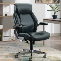 La-Z-Boy Meyer Ergonomic Bonded Leather Swivel Executive Chair, Navy (60082-NVY)