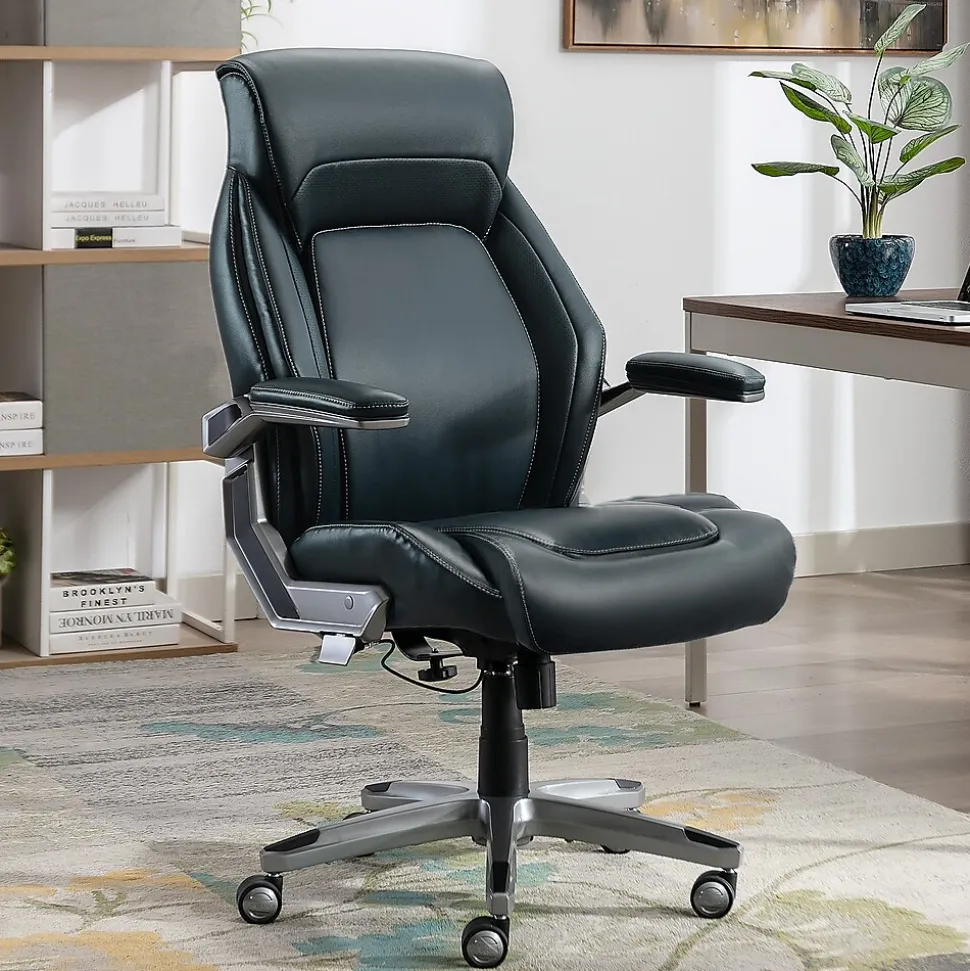 La-Z-Boy Meyer Ergonomic Bonded Leather Swivel Executive Chair, Navy (60082-NVY)