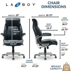 La-Z-Boy Meyer Ergonomic Bonded Leather Swivel Executive Chair, Navy (60082-NVY)