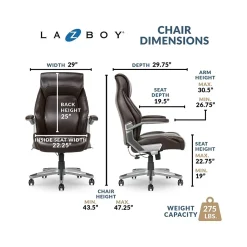 La-Z-Boy Meyer Ergonomic Bonded Leather Swivel Executive Chair, Brown (60082-BRN)