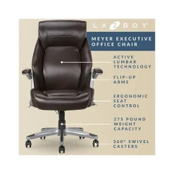 La-Z-Boy Meyer Ergonomic Bonded Leather Swivel Executive Chair, Brown (60082-BRN)