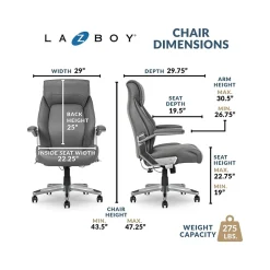 La-Z-Boy Meyer Ergonomic Bonded Leather Swivel Executive Chair, Gray (60082-GRY)