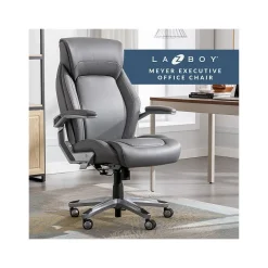 La-Z-Boy Meyer Ergonomic Bonded Leather Swivel Executive Chair, Gray (60082-GRY)